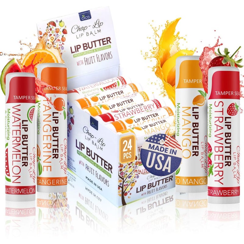chap lip CHAP-LIP Original Lip Balm Hydrating Bulk Chap Stick with Fruit Flavors, Coconut Oil, and Cocoa Butter - Christmas Gift Stocking Stuffers Lip Therapy Pack for Men and Women - Made in the USA, 24 Pack - Image 1